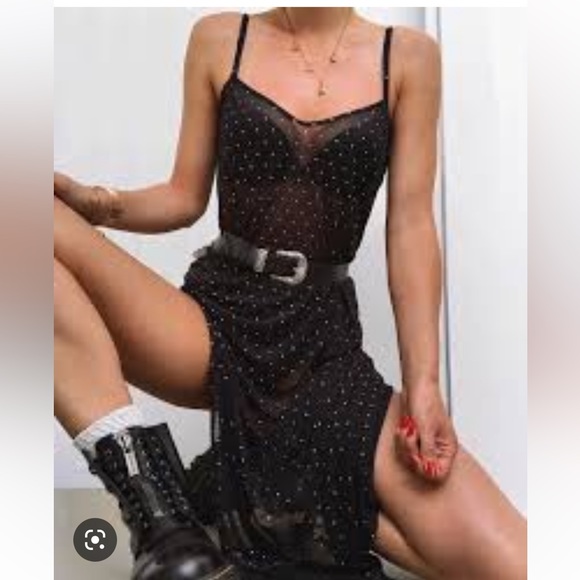 NWT MOTEL Batis Maxi Dress in Crystal Net Black Sheer - Picture 3 of 14